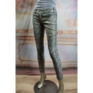 EUC Free People Stretchy Gold Washed Damask Distressed Jeans 28